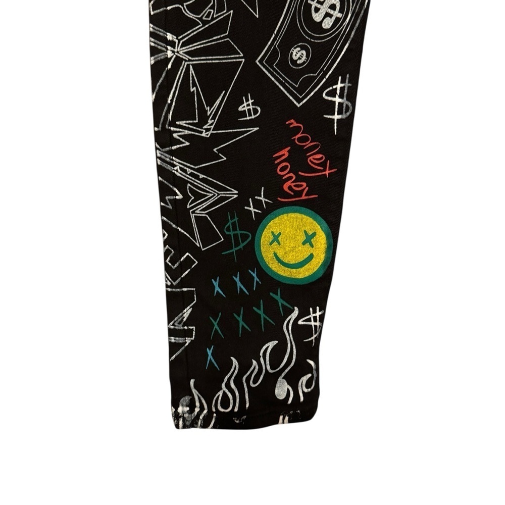 Waimea Men’s Black StretchSkinny Fit Graffiti Jeans 34x30 Pants - Picture 4 of 11